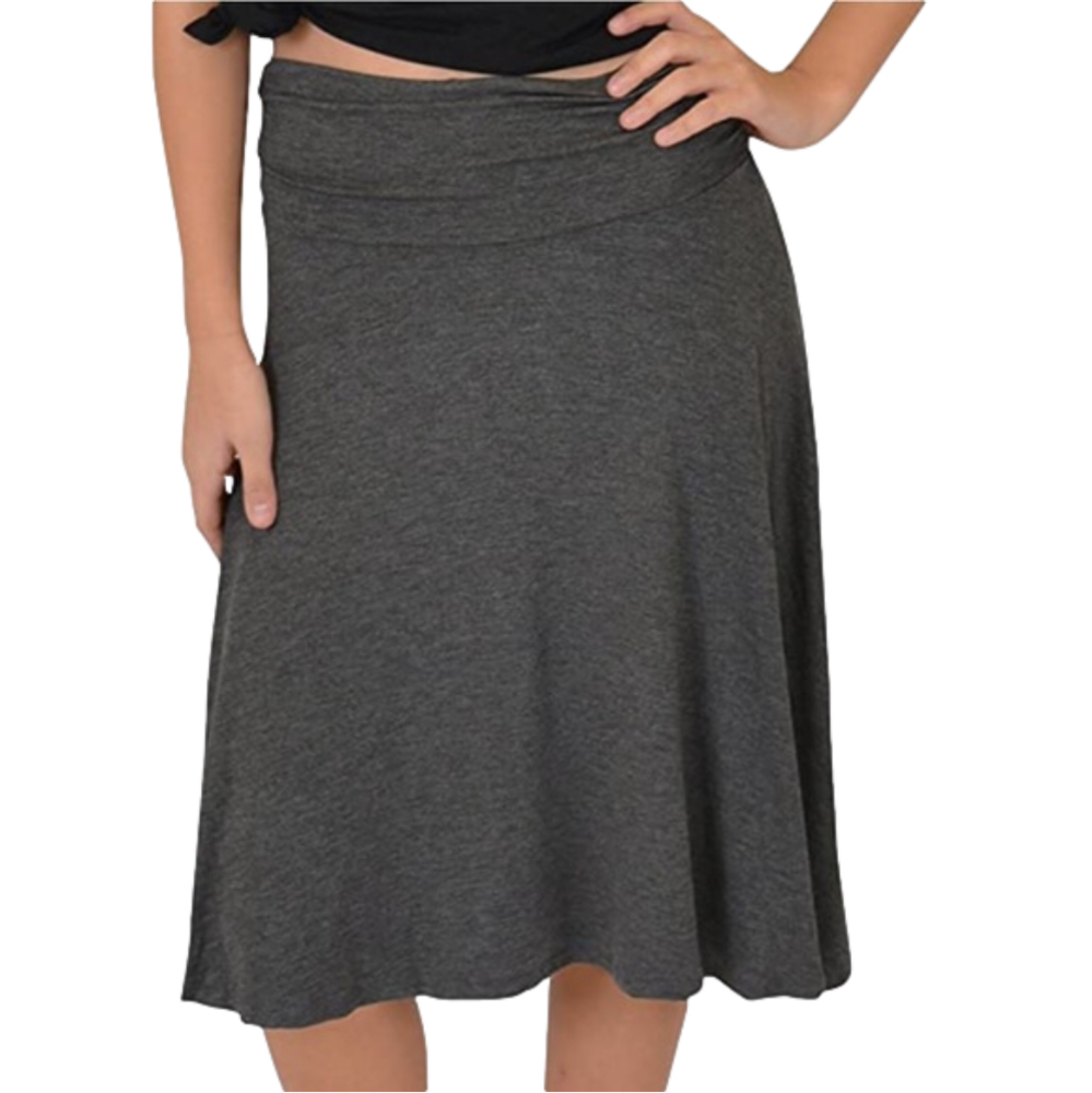 Charcoal Grey Flowy Ruched A-Line Rayon Skirt, 3X